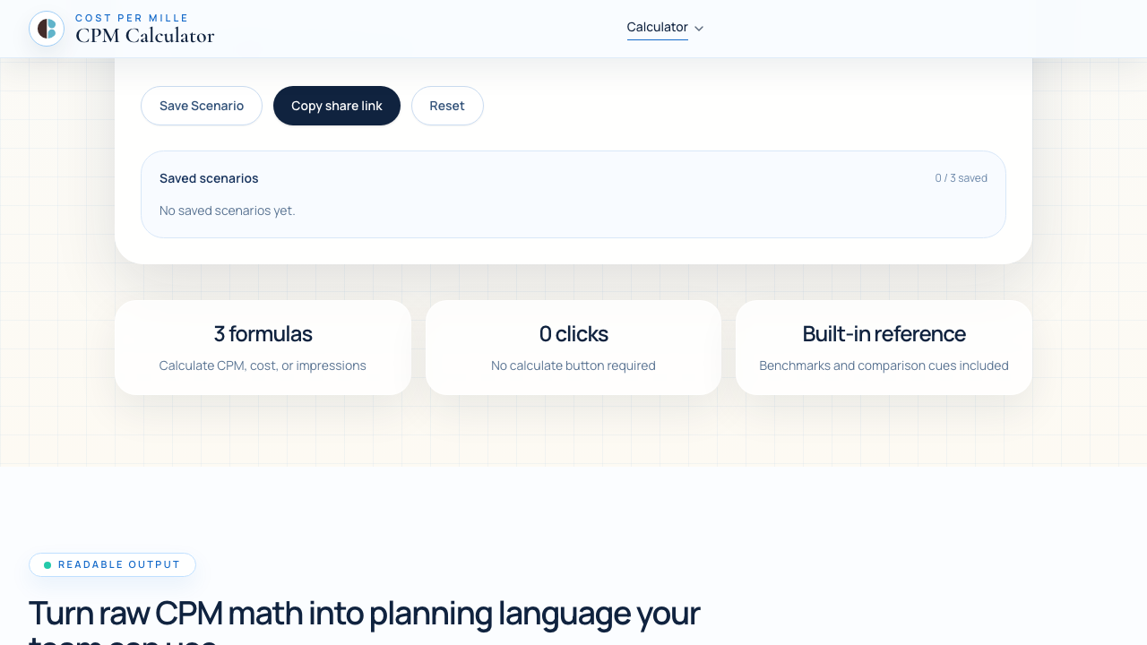 Benchmark and planning section to interpret CPM results.